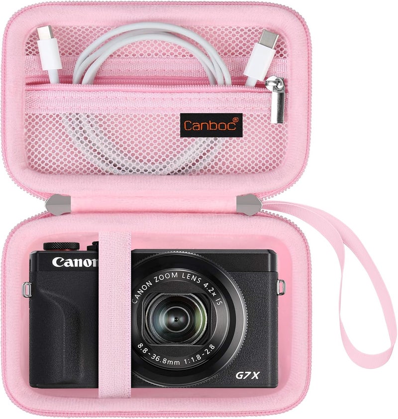 Canboc Camera Case for Canon PowerShot G7 X Mark III/ G7X Mark II Digital 4K Vlogging Camera, Point and Shoot 4K Video Camera Bag, Zipper Mesh Pocket fits USB Cable, Batteries, Pink - Image 1